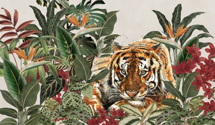 Tigre en plantas tropicales